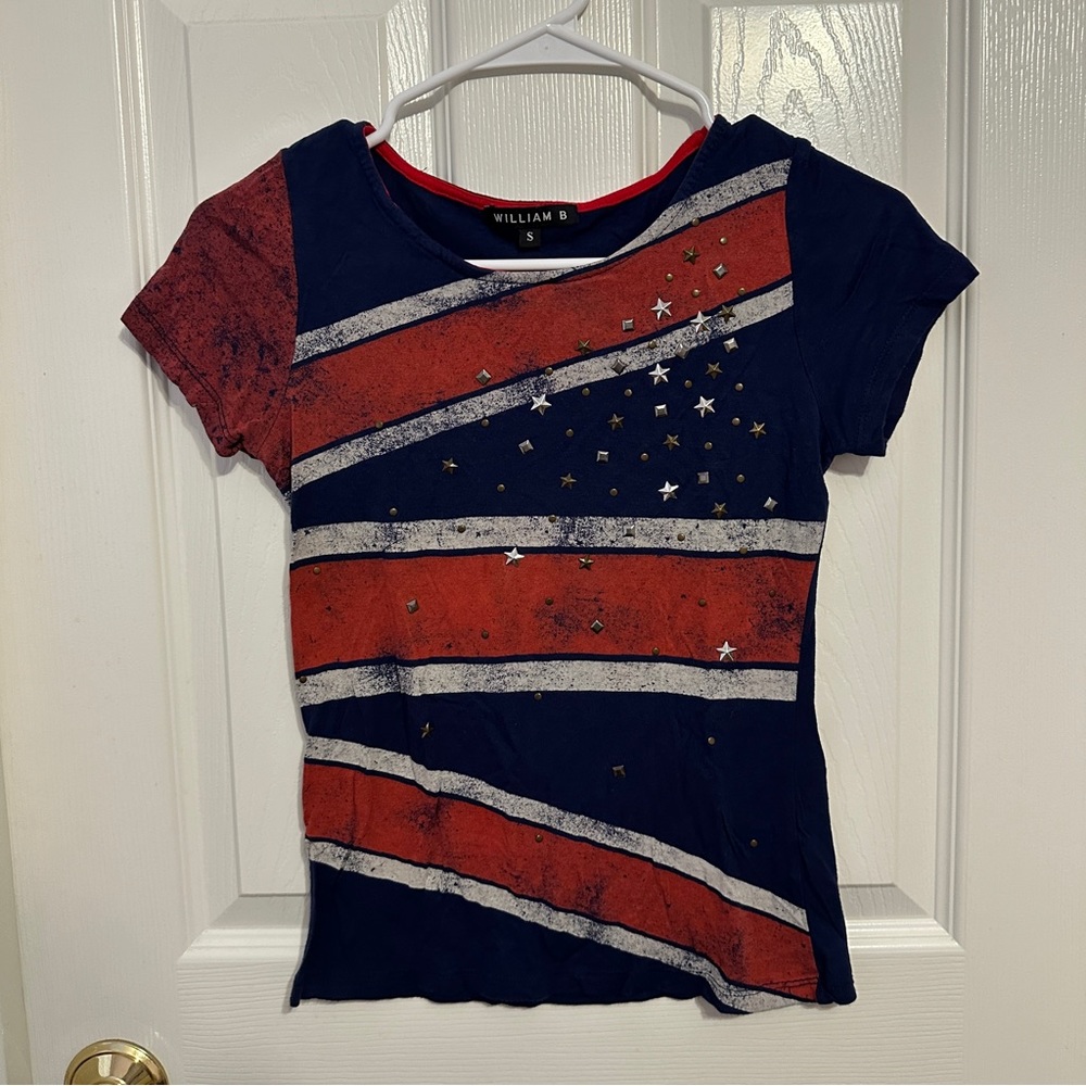 William B Red, White, and Blue T-shirt with Studs